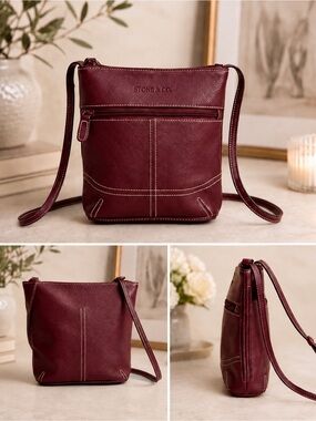 Stone & Co. Burgundy Pebble-Grain Crossbody Bag